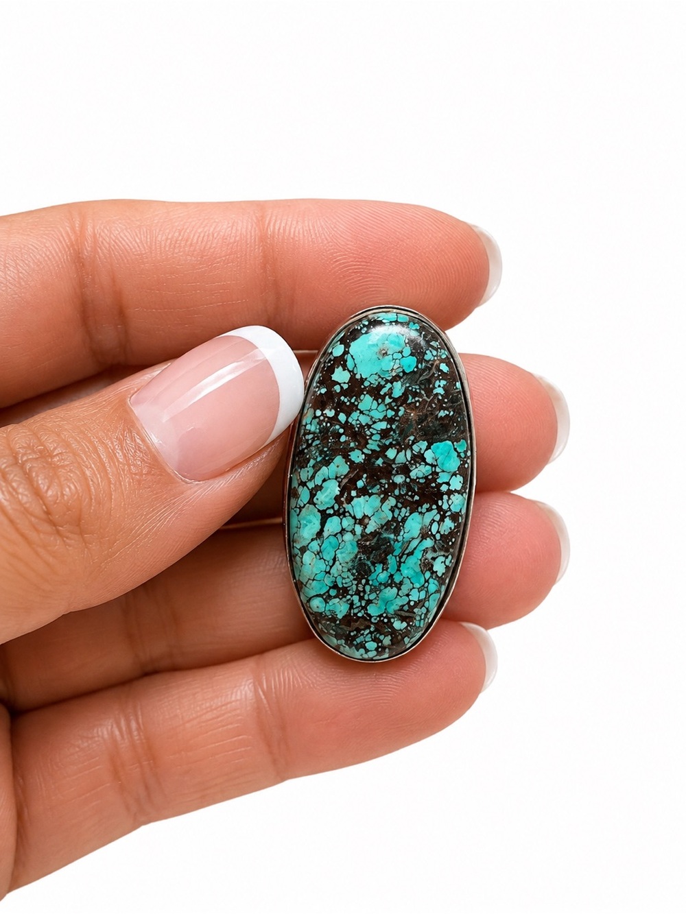 NEW 925 Sterling Silver Handcrafted Turquoise Matrix Oval Ring